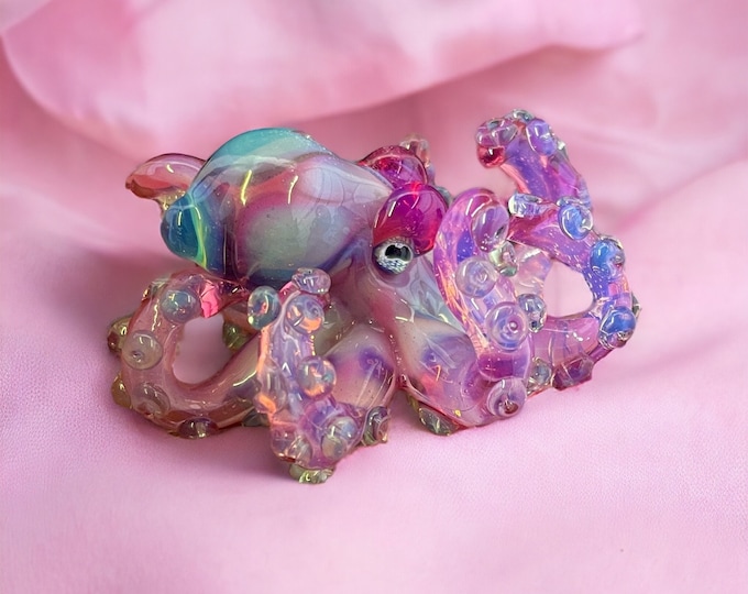The Little Pink Moonstone Kraken Collectible Wearable Boro Glass Octopus Necklace / Sculpture - Made to Order