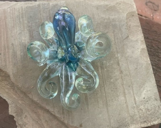 Electric Rain Kraken Collectible Wearable  Boro Glass Octopus Necklace / Sculpture Made to Order