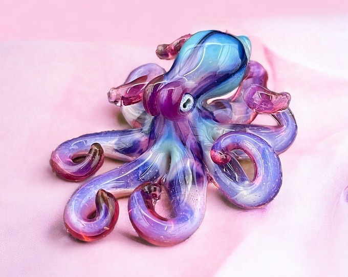 The Pink Moonlight Kraken Collectible Wearable Boro Glass Octopus Necklace / Sculpture Made to Order