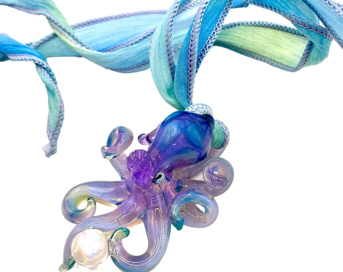 The Ethereal Opal Catcher Kraken Collectible Wearable Boro Glass Octopus Necklace / Sculpture Made to Order