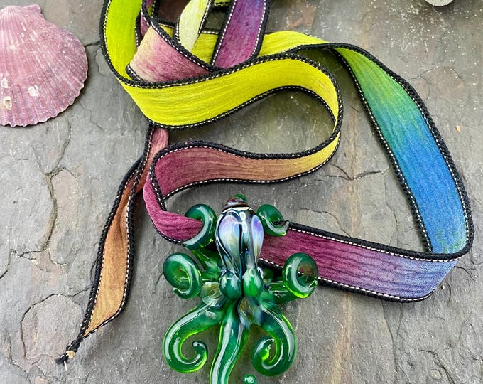 Boro Glass Octopus Necklace: The Green Hunter