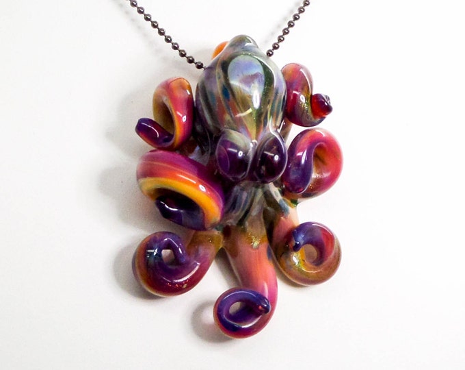 The Double Purple Kraken Collectible Wearable  Boro Glass Octopus Necklace / Sculpture - Made to Order