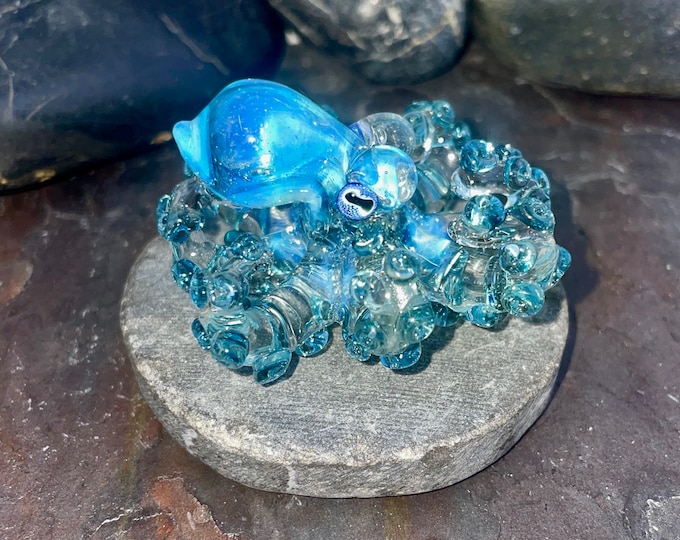 The Crystal Blue Kraken Collectible Wearable Boro Glass Octopus Necklace / Sculpture - Made to Order