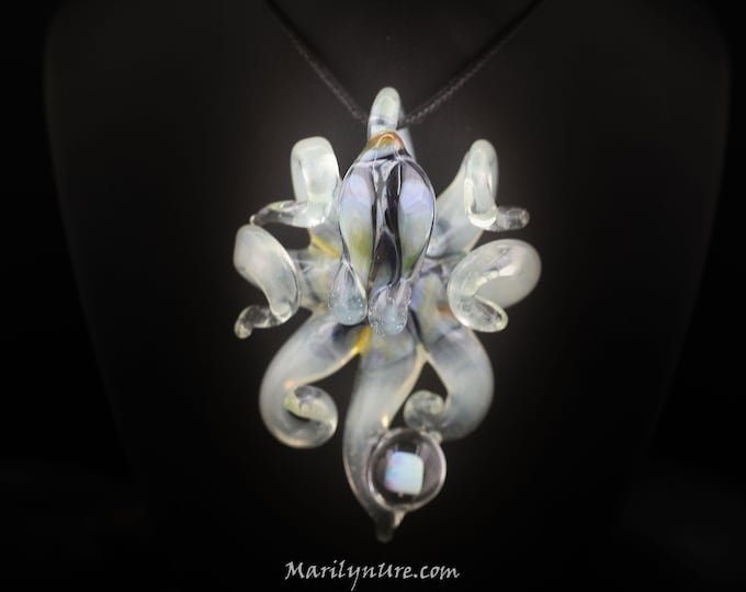 The Electric Coconut Opal Catcher Kraken Collectible Wearable  Boro Glass Octopus Necklace / Sculpture Made to Order