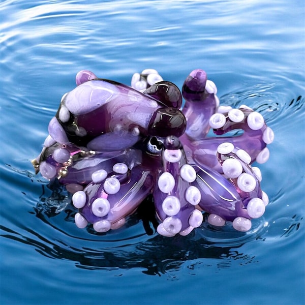 The Little Deep Purple Kraken Collectible Wearable Boro Glass Octopus Necklace / Sculpture - Made to Order
