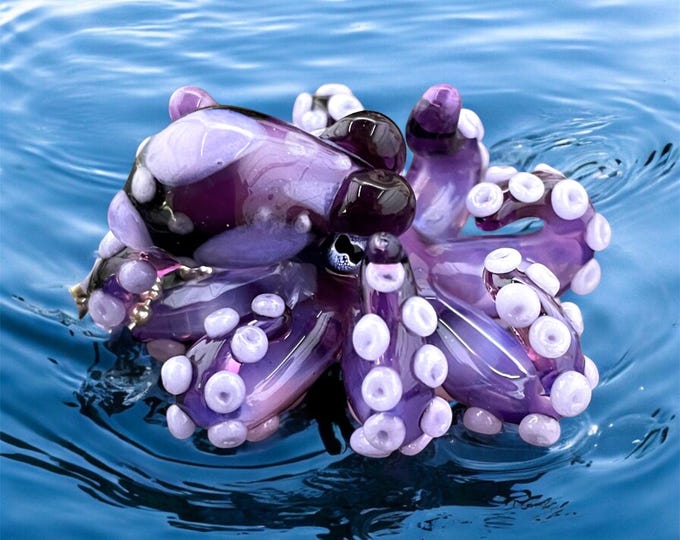 The Little Deep Purple Kraken Collectible Wearable Boro Glass Octopus Necklace / Sculpture - Made to Order