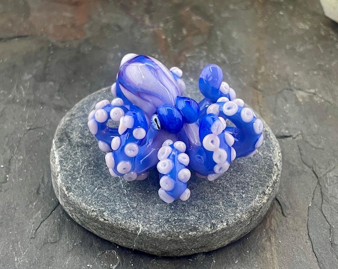 The Little Opal Blue Kraken Collectible Wearable Boro Glass Octopus Necklace / Sculpture - Made to Order