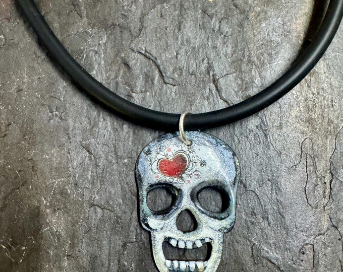Enamel Copper Skull Pendant