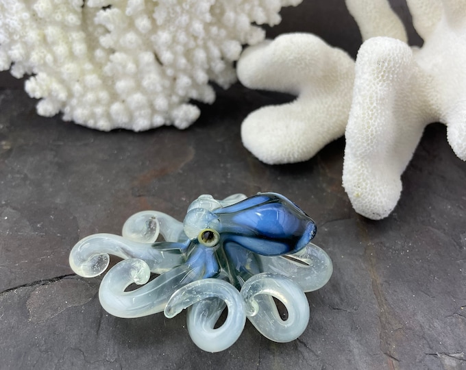 The Electric Blue Coconut Kraken Collectible Wearable  Boro Glass Octopus Necklace / Sculpture Made to Order
