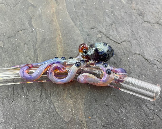 The Cloudy Purple Bent Boro Glass Octopus Forever Straw - Made to Order -Works with 30  oz Stanley Quencher cups