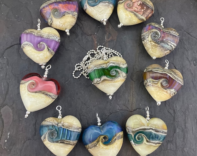 Various Silver Glass Heart pendant Italian glass bead necklace