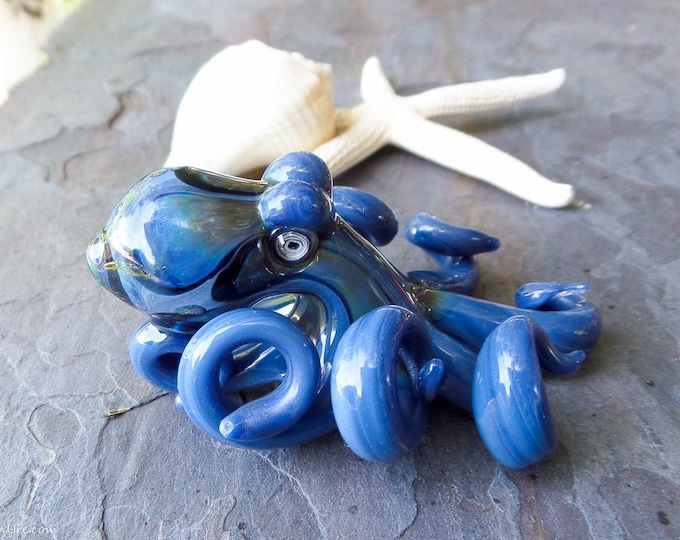 The Cody Blue Kraken Collectible Wearable  Boro Glass Octopus Necklace / Sculpture