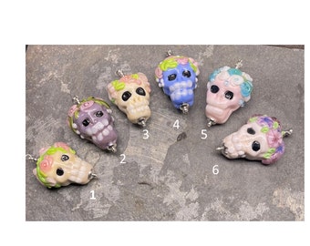 Lampwork Sugar Skull Bead Necklace – Day of the Dead, Handmade