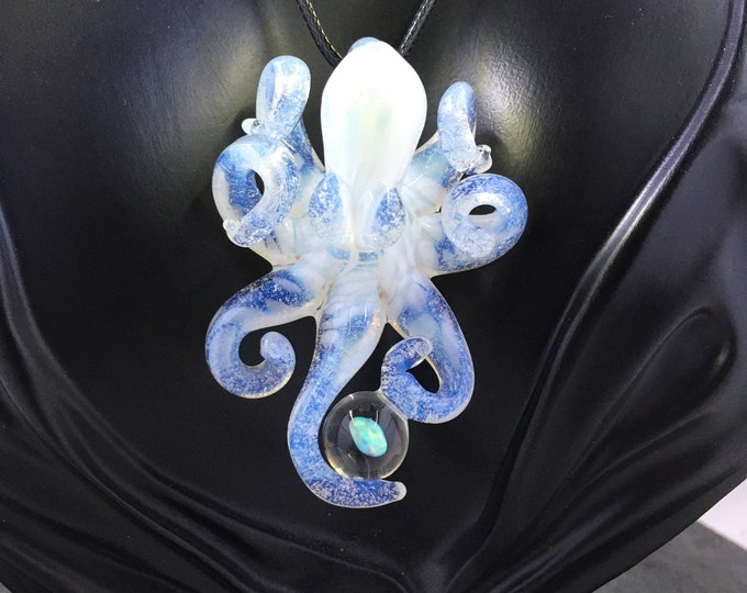 The Secret White  Opal Catcher Kraken Collectible Wearable Boro Glass Octopus Necklace / Sculpture Made to Order