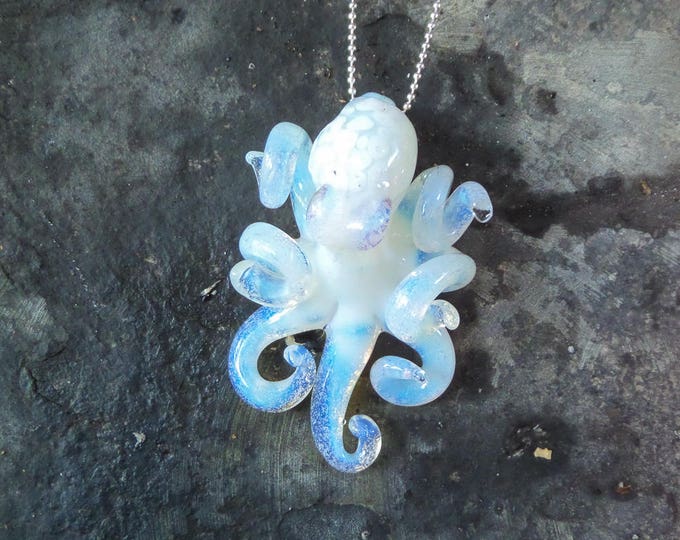 The Secret White Kraken Collectible Wearable  Boro Glass Octopus Necklace / Sculpture Made to Order