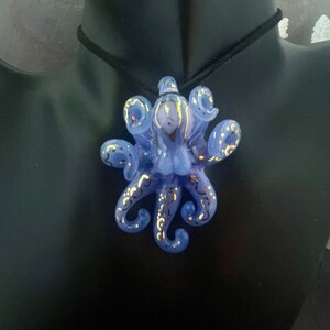 The Lavender Blue Tattoo Kraken Collectible Wearable Boro Glass Octopus Necklace / Sculpture  Made to Order