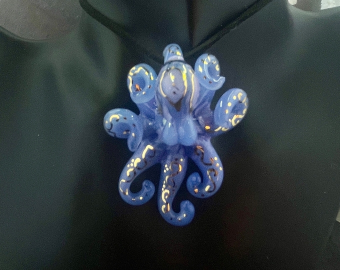The Lavender Blue Tattoo Kraken Collectible Wearable Boro Glass Octopus Necklace / Sculpture  Made to Order