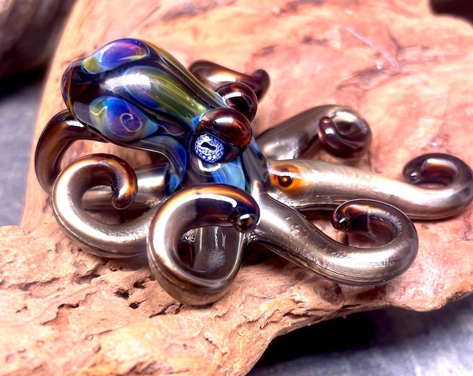 The Electrum Magic Kraken Collectible Wearable  Boro Glass Octopus Necklace / Sculpture Made to Order