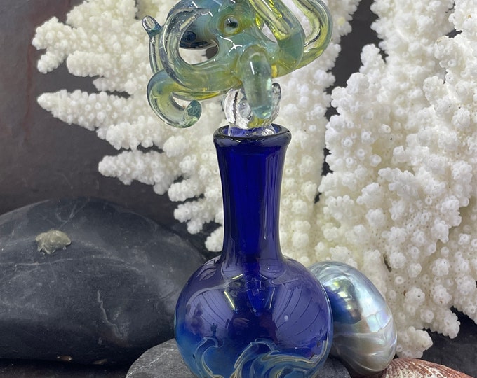 Silver fumed Cobalt Blue Octopus Essential Oil or Perfume Vessel OOAK