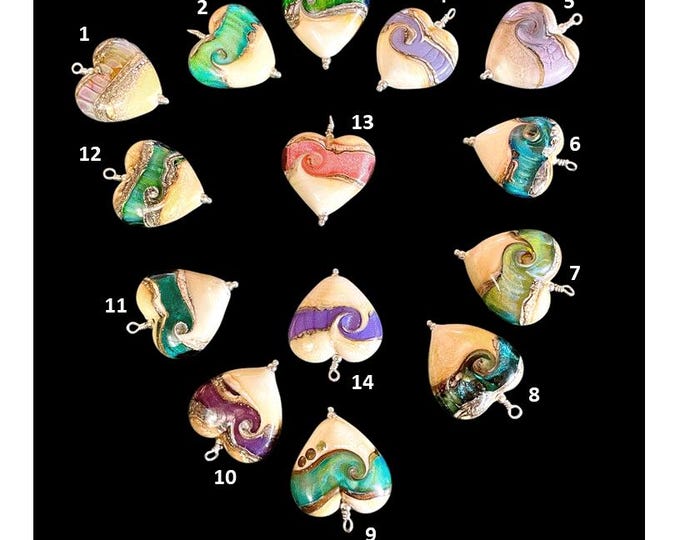 Various Silver Glass Heart pendant Italian glass bead necklace