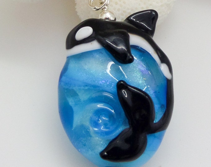 Handmade Killer Whale Orca Lampwork Bead Necklace Tribute to Tilikum Made to Order