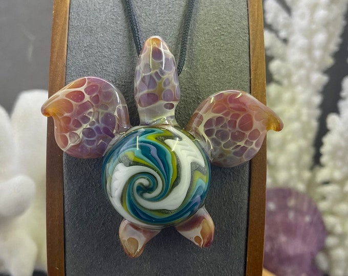 Honu Boro Glass Spiral Jetty Sea Turtle Necklace - Ready to Ship