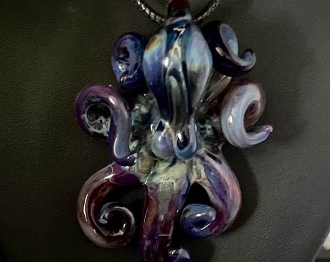 The Dark Knight….Another Opal Drop Kraken Collectible Wearable  Boro Glass Octopus Necklace / Sculpture Made to Order