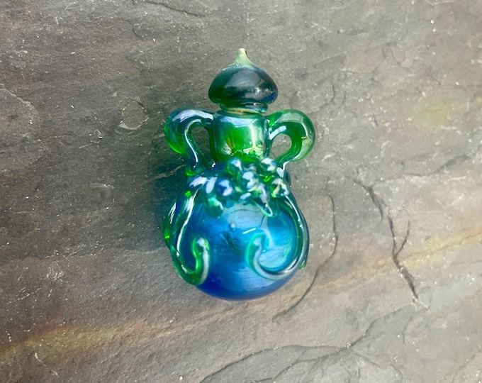 Ancient Teal Botanical Mermaid Tears Vessel Bead