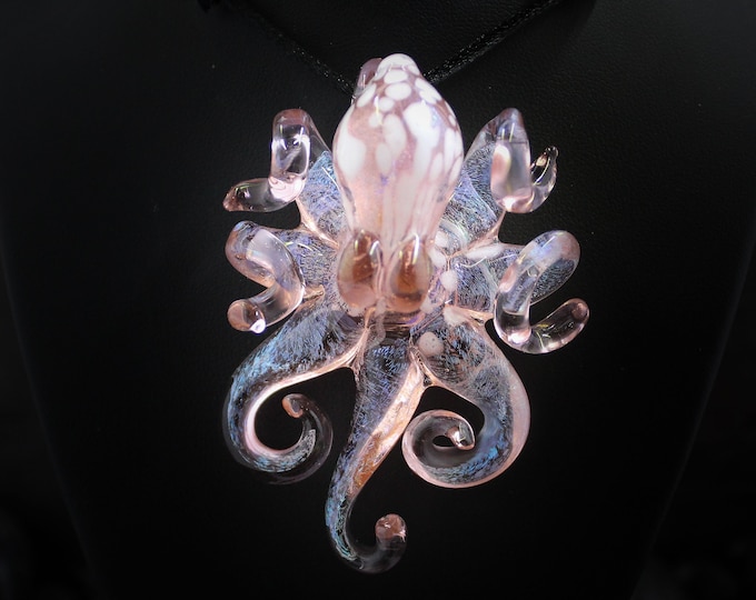 The Pink Ghost Collectible Wearable  Boro Glass Octopus Necklace / Sculpture