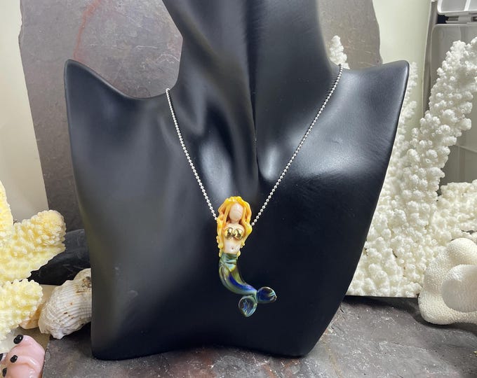 Handmade Italian Silver Glass Mermaid  Necklace