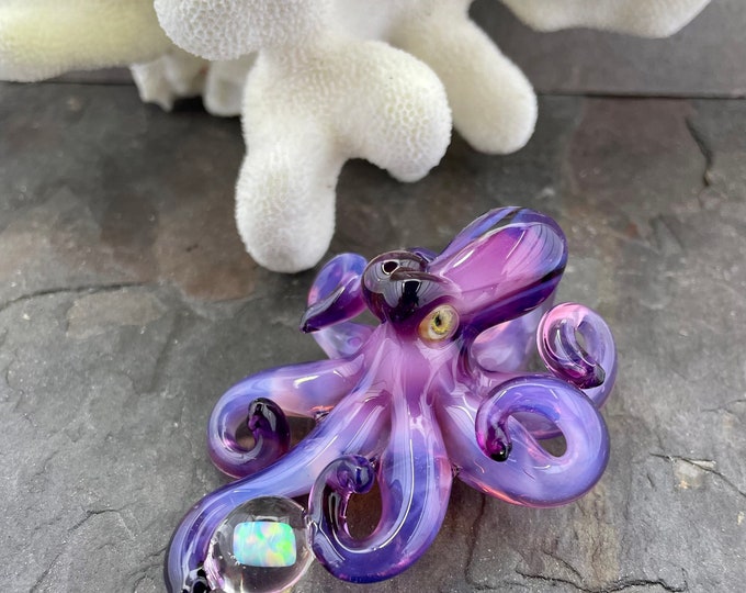 Amethyst Gold Opal Catcher Kraken Collectible Wearable  Boro Glass Octopus Necklace / Sculpture Made to Order