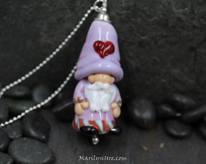 The Purple Valentine Gnome Glass Lampwork Pendant Necklace