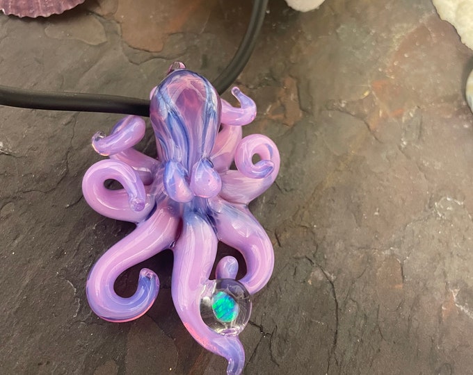 CFL Glass Octopus Necklace: Opal Katcher Kraken, Wearable Art