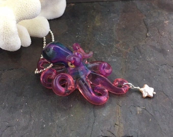 The Telemagenta Pearl Kraken Collectible Wearable  Boro Glass Octopus Necklace / Sculpture -Made to Order