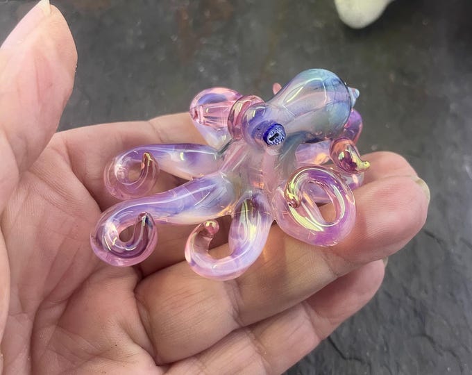 The  Golden Peach Kraken Collectible Wearable  Boro Glass Octopus Necklace / Sculpture - Made to Order