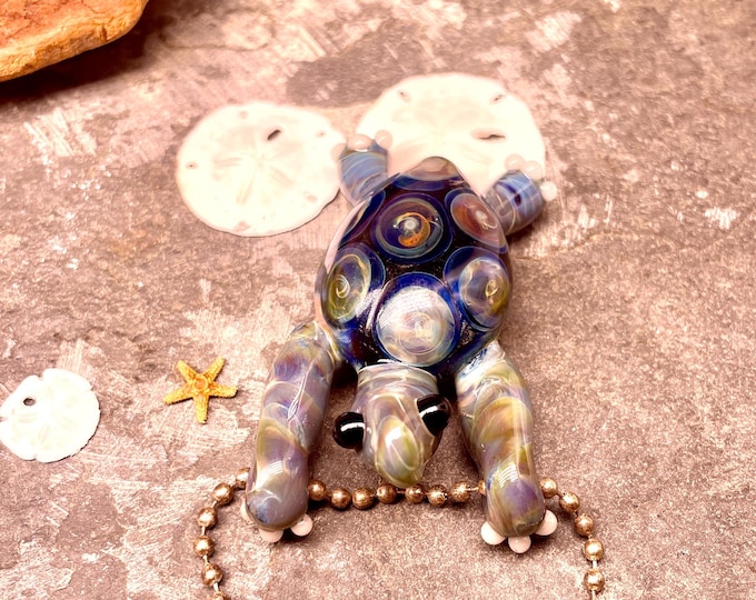 Hang in There Boro Glass Turtle Necklace
