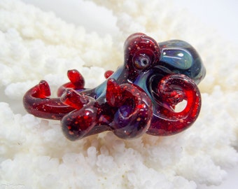 The Red Blizzard Kraken Collectible Wearable  Boro Glass Octopus Necklace / Sculpture Made to Order