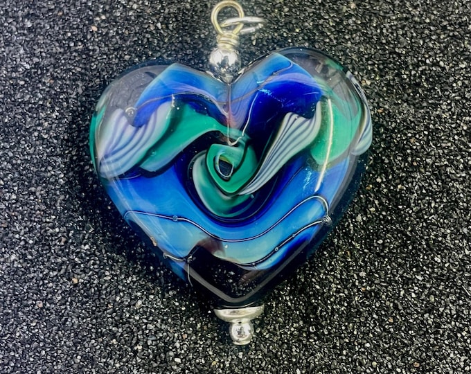 Handmade Italian Glass Blue Swirl Pendant