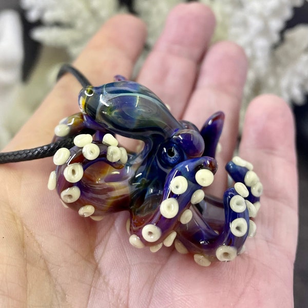 The Little Stormy Weather Kraken Collectible Wearable Boro Glass Octopus Necklace / Sculpture Made to Order