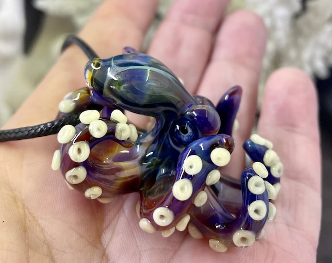 The Little Stormy Weather Kraken Collectible Wearable Boro Glass Octopus Necklace / Sculpture Made to Order