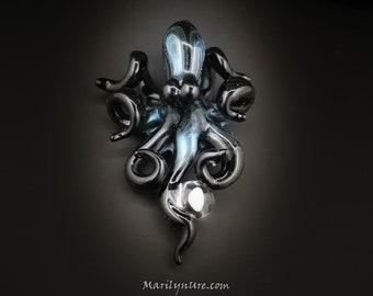 The Sparkle Darkly Kraken Collectible Wearable Boro Glass Octopus Necklace / Sculpture Made to Order