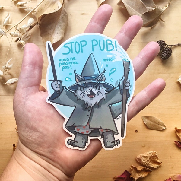 Gandalf le chat - Gros Sticker Stop Pub - par Aube