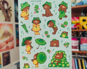 Osos y ranas arbóreas - Hoja de pegatinas tamaño A6