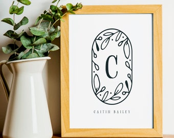 Floral Monogram Print, wall art quotes, scripture, nursery wall art, quote print, quote art, inspirational quote, Typography, Quote, "Print"