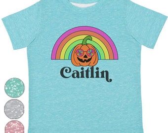 Custom Retro Halloween Toddler Shirt, Halloween Kids Shirt, Custom Halloween shirt, Custom Halloween Toddler Shirt, retro,  Rainbow, pumpkin