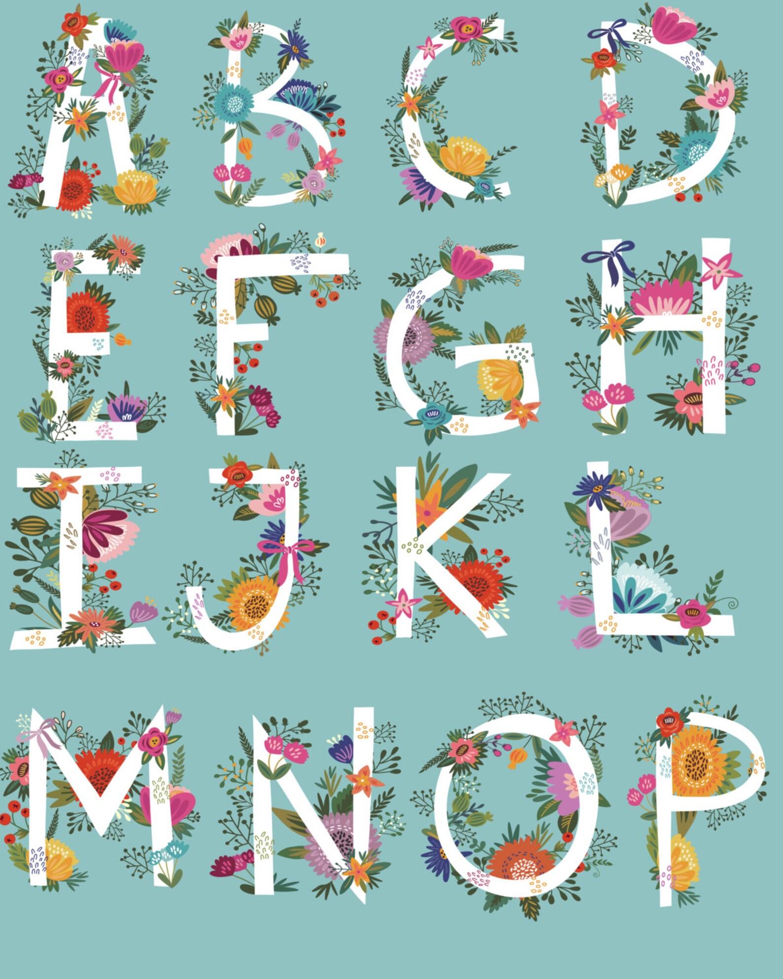 Floral Monogram Print Wall Art Quotes Scripture Nursery Etsy