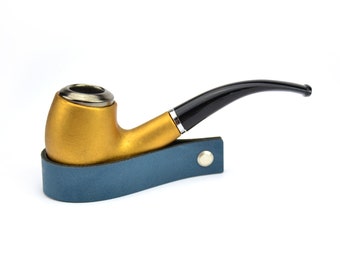 Genuine leather pipe stand "Petrol" pipe holder made of leather for storing the tobacco pipe Gift pipe smoker