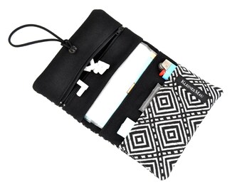 Tobacco pouch "Squared" tobacco storage | Robust tobacco bag made of fabric | tobacco bag with geometric pattern black and white