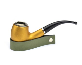 Minimalist pipe stand "Olive" | Pipe holder made of genuine leather green