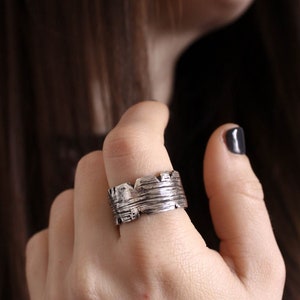 Mens ring vintage, chunky band ring silver, gift for him zdjęcie 1